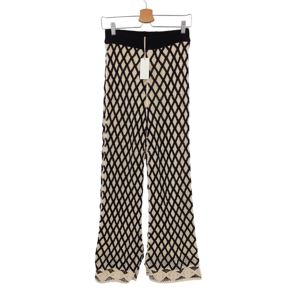 NWT Z SUPPLY Women's Black Cream Diamond‎ Crochet Wide Leg Pants Size S